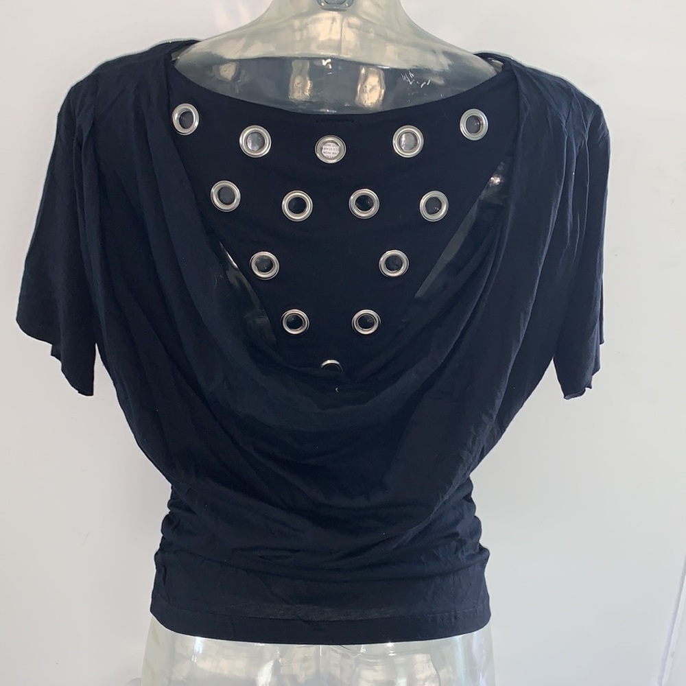BatWing—Big Grommets—Racerback Reveal—Ruched Waist—Rocker Chic HipHop Top M
